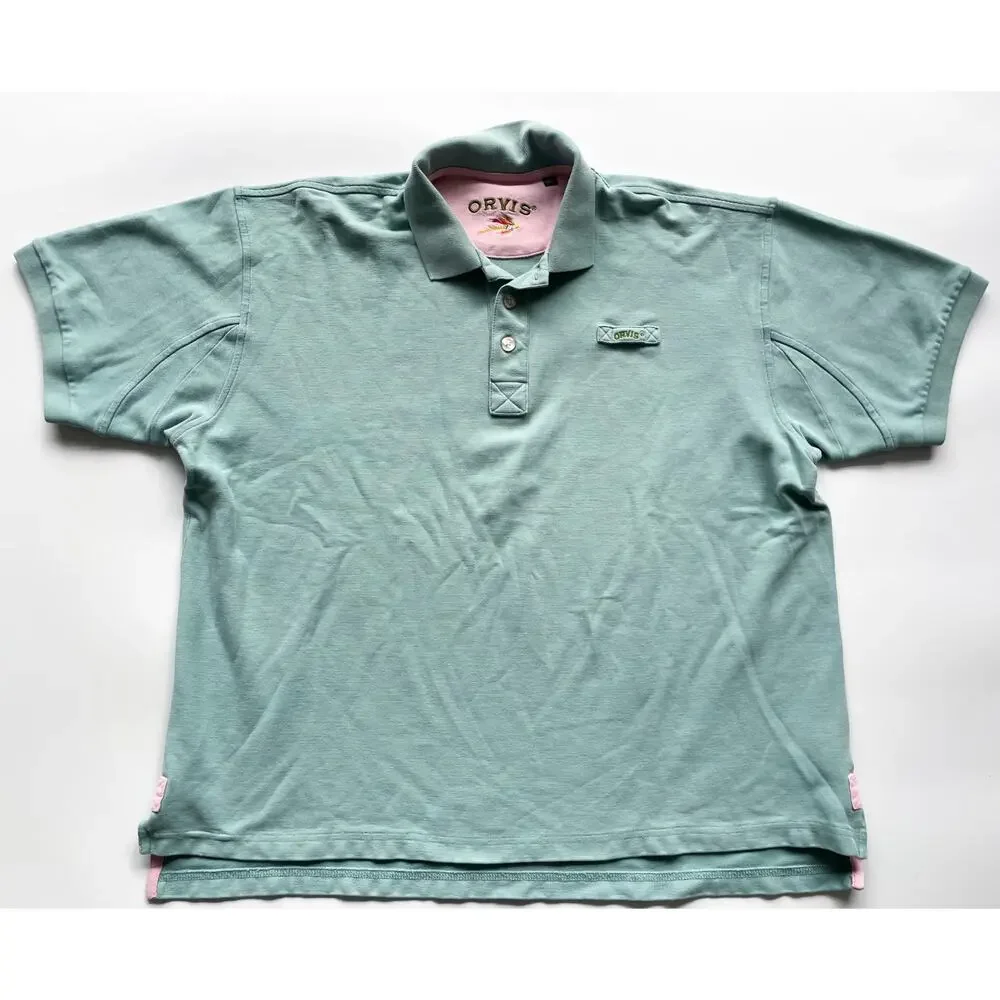 Men's Orvis Green Cotton Short Sleeve Signature Polo Shirt Size XL